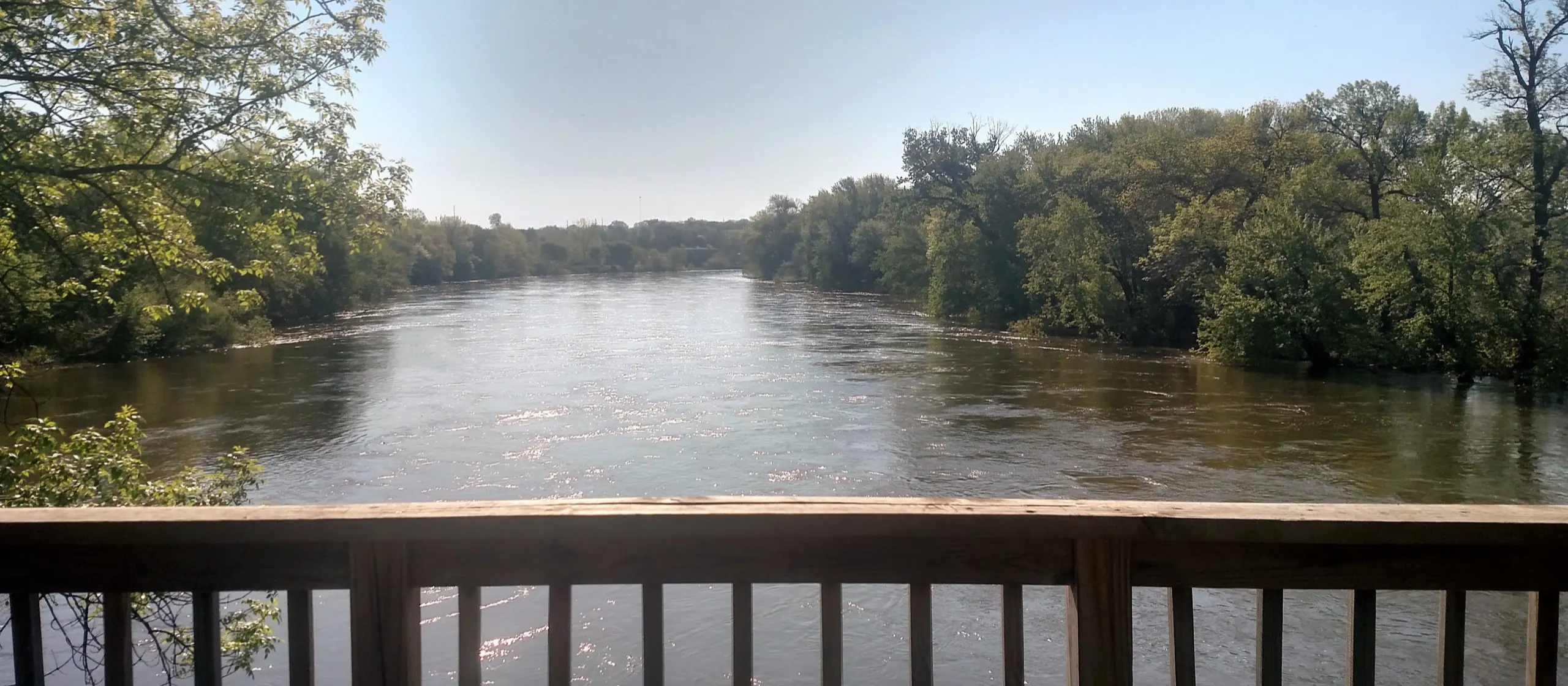 The Des Moines River seen downstream from a bridge, one of the two rivers central Iowa draws its drinking water from.